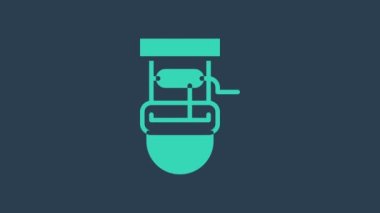 Turkuaz Kuyu mavi arka planda izole edilmiş bir kova ve içme suyu ikonu ile. 4K Video hareketli grafik canlandırması