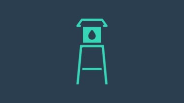 Turkuaz su kulesi simgesi mavi arkaplanda izole edildi. 4K Video hareketli grafik canlandırması