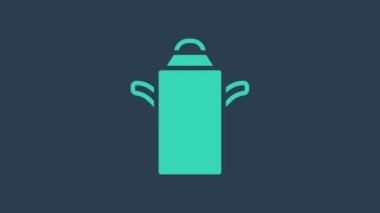 Mavi arka planda izole edilmiş süt ikonu için turkuaz kutu. 4K Video hareketli grafik canlandırması