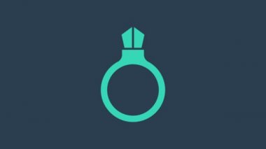 Turkuaz fantezi sihirli taş yüzük mavi arka planda izole edilmiş mücevher ikonu. 4K Video hareketli grafik canlandırması