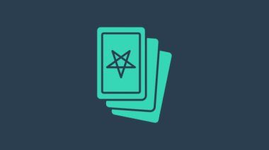Turkuaz Üç tarot kartı simgesi mavi arkaplanda izole edildi. Sihirli tarot kartları seti. 4K Video hareketli grafik canlandırması