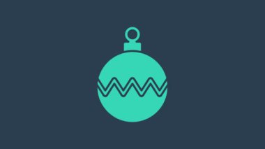 Turkuaz Noel balosu ikonu mavi arka planda izole edildi. Mutlu Noeller ve mutlu yıllar. 4K Video hareketli grafik canlandırması