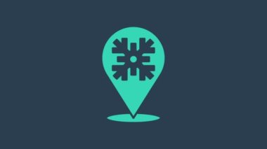 Turkuaz Kar Tanesi simgesi mavi arkaplanda izole edildi. Mutlu Noeller ve mutlu yıllar. 4K Video hareketli grafik canlandırması