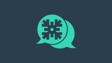 Mavi arkaplanda izole edilmiş konuşma balonu ikonlu Turkuaz Kar Tanesi. Mutlu Noeller ve mutlu yıllar. 4K Video hareketli grafik canlandırması