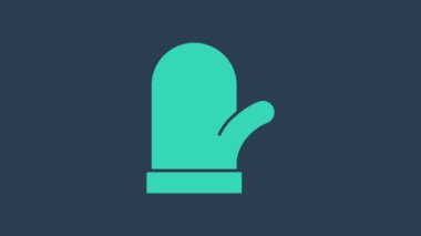 Mavi arka planda izole edilmiş turkuaz Noel eldiveni ikonu. 4K Video hareketli grafik canlandırması