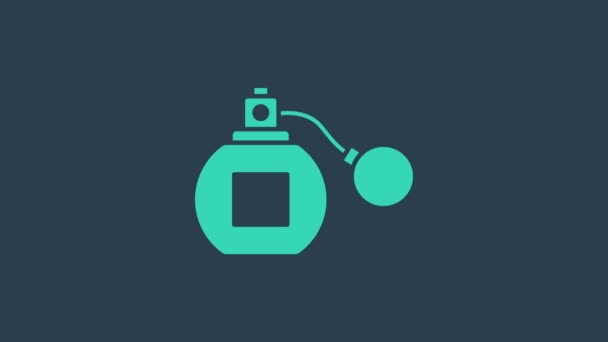 绿松石香水图标隔离在蓝色背景。4K视频运动图形动画 — 图库视频影像