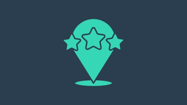Turquoise Lima bintang Tinjauan peringkat produk pelanggan ikon terisolasi di latar belakang biru. Favorit, peringkat terbaik, simbol penghargaan. Animasi grafis gerak Video 4K — Stok Video