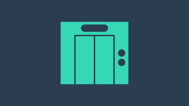 Turquoise Lift icon isolated on blue background. Elevator symbol. 4K Video motion graphic animation — Stock Video
