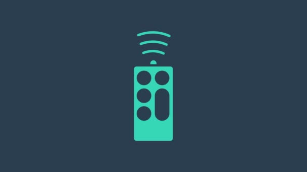 Icône de télécommande turquoise isolée sur fond bleu. Animation graphique de mouvement vidéo 4K — Video
