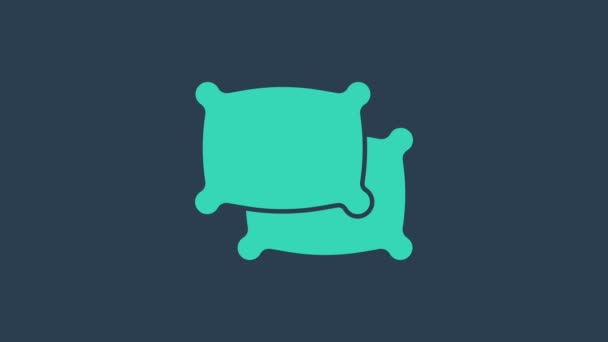 Turchese icona rettangolare cuscino isolato su sfondo blu. Segno del cuscino. Animazione grafica 4K Video motion — Video Stock