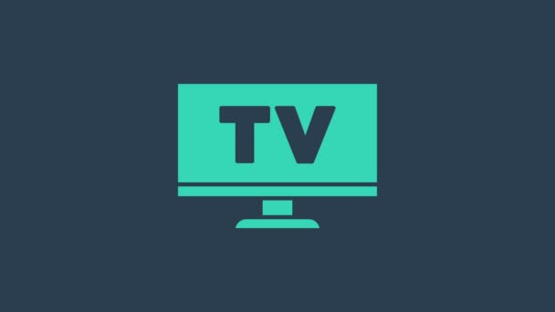 绿松石智能电视图标孤立在蓝色背景。电视信号。4K视频运动图形动画 — 图库视频影像