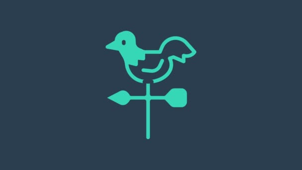 Turkoois Rooster weervaan pictogram geïsoleerd op blauwe achtergrond. Tekenen van Weathercock. Windvaan haan. 4K Video motion grafische animatie — Stockvideo