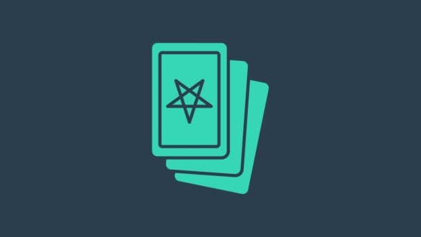 Türkiz Három tarot kártya ikon elszigetelt kék alapon. Varázslatos okkult tarot kártyák. 4K Videó mozgás grafikus animáció — Stock videók