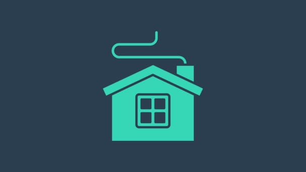 Turquoise Joyeux Noël icône de la maison isolé sur fond bleu. Symbole domestique. Animation graphique de mouvement vidéo 4K — Video