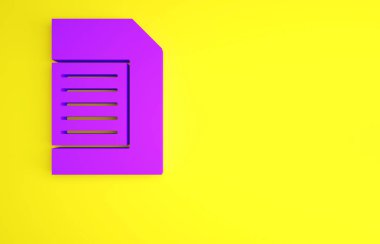 Sarı arka planda izole edilmiş otomatik çamaşır makinesi ikonu için mor deterjan. Minimalizm kavramı. 3d illüstrasyon 3B canlandırma