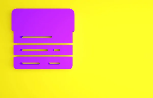 紫色搜索引擎图标孤立在黄色背景.最低纲领的概念。3D渲染3D插图 — 图库照片