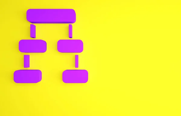 Gráfico de organograma de hierarquia de negócios roxo ícone de infográficos isolado no fundo amarelo. Estrutura organizacional corporativa elementos gráficos. Conceito de minimalismo. 3D ilustração 3D render — Fotografia de Stock