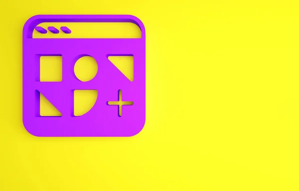 Фіолетовий Різні піктограми файлів ізольовані на жовтому тлі. Концепція мінімалізму. 3D ілюстрація 3D рендеринга — стокове фото