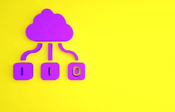 Icono de transferencia y almacenamiento de datos de tecnología Purple Cloud aislado sobre fondo amarillo. Concepto minimalista. 3D ilustración 3D render — Foto de Stock