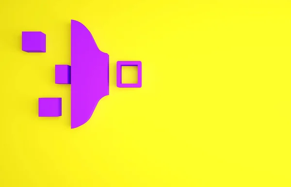 Icono de configuración de filtro púrpura aislado sobre fondo amarillo. Concepto minimalista. 3D ilustración 3D render — Foto de Stock
