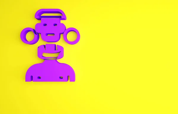 Icono masculino de tribu africana púrpura aislado sobre fondo amarillo. Concepto minimalista. 3D ilustración 3D render — Foto de Stock