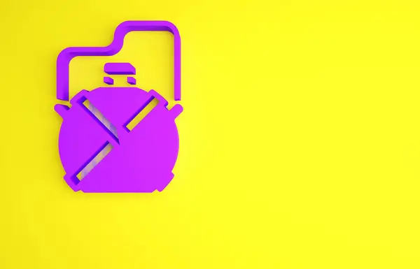Icono de la botella de agua de la cantina púrpura aislado sobre fondo amarillo. Icono del frasco turístico. Tarro de uso del agua en la campaña. Concepto minimalista. 3D ilustración 3D render —  Fotos de Stock