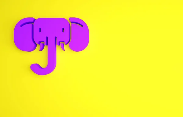 紫色大象图标在黄色背景上被隔离。最低纲领的概念。3D渲染3D插图 — 图库照片