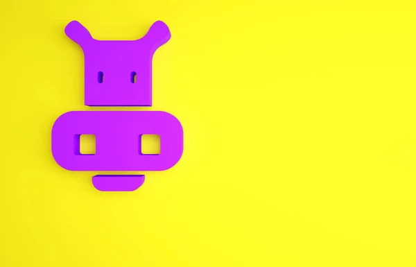 Hipopótamo roxo ou ícone Hipopótamo isolado no fundo amarelo. Símbolo animal. Conceito de minimalismo. 3D ilustração 3D render — Fotografia de Stock