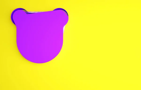 Ícone de cabeça de urso roxo isolado no fundo amarelo. Conceito de minimalismo. 3D ilustração 3D render — Fotografia de Stock