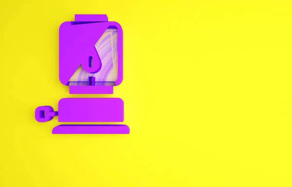 黄色の背景に隔離された紫のキャンプランタンアイコン。ハッピーハロウィンパーティー。最小限の概念。3Dイラスト3Dレンダリング — ストック写真
