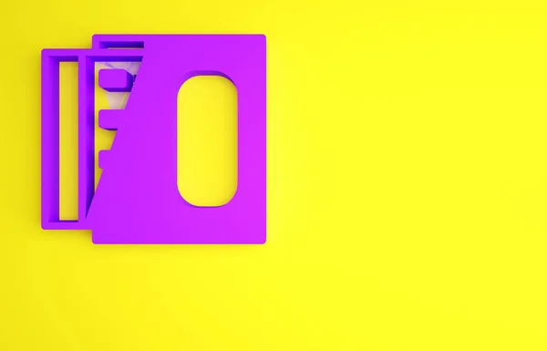 Lila Nyílt gyufásdoboz és egyezik ikon elszigetelt sárga háttér. Minimalizmus koncepció. 3d illusztráció 3D render — Stock Fotó