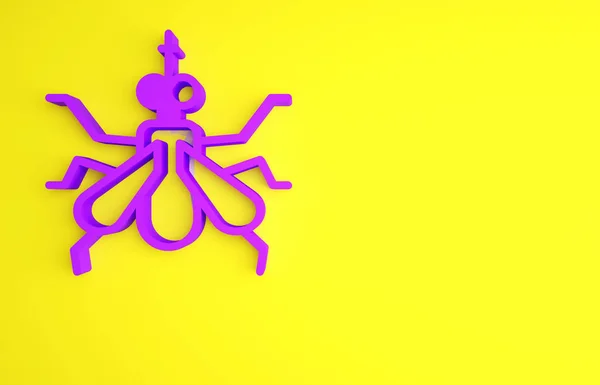 Lila myggikonen isolerad på gul bakgrund. Minimalistiskt koncept. 3D-återgivning för 3D — Stockfoto