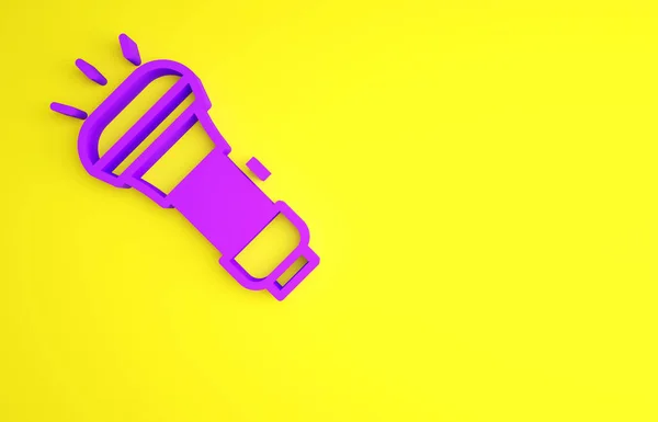 Ícone de lanterna roxa isolado no fundo amarelo. Conceito de minimalismo. 3D ilustração 3D render — Fotografia de Stock