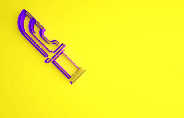 Icono de cuchillo Purple Hunter aislado sobre fondo amarillo. Cuchillo del ejército. Concepto minimalista. 3D ilustración 3D render — Foto de Stock