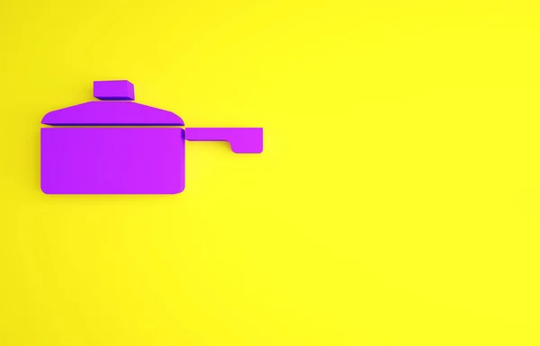 Ícone de frigideira roxo isolado no fundo amarelo. Símbolo de fritar ou assar alimentos. Conceito de minimalismo. 3D ilustração 3D render — Fotografia de Stock