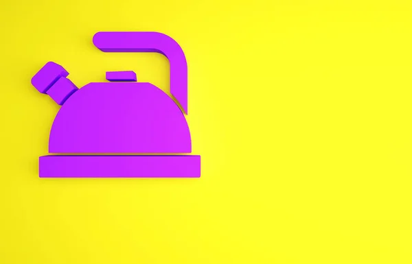 Фиолетовый кедр с иконкой ручки на желтом фоне. Значок чайника. Концепция минимализма. 3D-рендеринг — стоковое фото