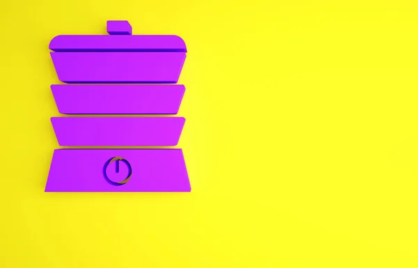 Fioletowy Powolny kuchenka ikona izolowane na żółtym tle. Miska elektryczna. Koncepcja minimalizmu. Ilustracja 3D 3D renderowania — Zdjęcie stockowe