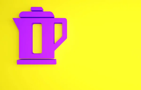 Lila Wasserkocher Symbol isoliert auf gelbem Hintergrund. Teekanne vorhanden. Minimalismus-Konzept. 3D Illustration 3D Renderer — Stockfoto
