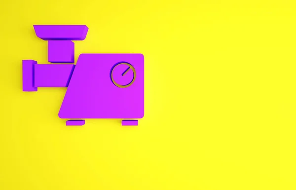 Lila konyha húsdaráló ikon elszigetelt sárga alapon. Minimalizmus koncepció. 3d illusztráció 3D render — Stock Fotó