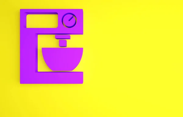 Ícone misturador elétrico roxo isolado no fundo amarelo. Misturador de cozinha. Conceito de minimalismo. 3D ilustração 3D render — Fotografia de Stock