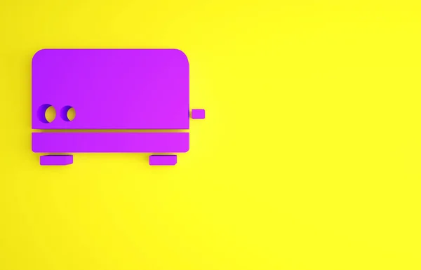 Μοβ τοστιέρα απομονωμένη σε κίτρινο φόντο. Μινιμαλιστική έννοια. 3d απεικόνιση 3D καθιστούν — Φωτογραφία Αρχείου