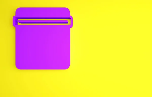 Bolsa de evidencia púrpura con icono de bala aislado sobre fondo amarillo. Concepto minimalista. 3D ilustración 3D render — Foto de Stock