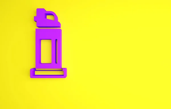 Purple Pepper spray icono aislado sobre fondo amarillo. Gas OC. Aerosol de autodefensa Capsicum. Concepto minimalista. 3D ilustración 3D render — Foto de Stock