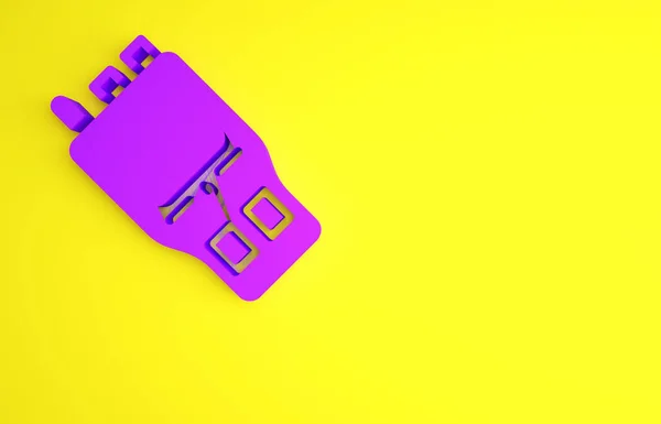 Roxo Walkie talkie ícone isolado no fundo amarelo. Ícone transmissor de rádio portátil. Sinal do transmissor de rádio. Conceito de minimalismo. 3D ilustração 3D render — Fotografia de Stock