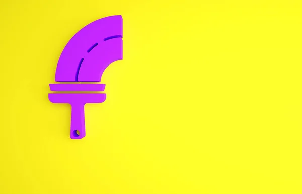 Purpurová úklidová služba s gumovým čističem pro ikonu okna izolovanou na žlutém pozadí. Stisk, škrábanec, stěrač. Minimalismus. 3D ilustrace 3D vykreslení — Stock fotografie