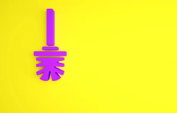 Ícone de escova de toalete roxo isolado no fundo amarelo. Conceito de minimalismo. 3D ilustração 3D render — Fotografia de Stock