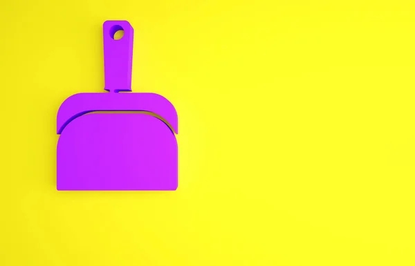 Purple Dustpan icono aislado sobre fondo amarillo. Servicios de limpieza de palas. Concepto minimalista. 3D ilustración 3D render — Foto de Stock