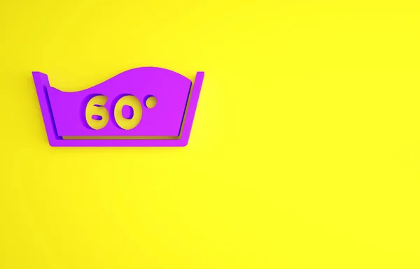 黄色の背景に隔離された60度以下の紫色の洗浄。温度洗浄最小限の概念。3Dイラスト3Dレンダリング — ストック写真