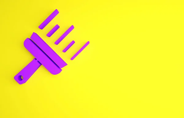 Servicio de limpieza púrpura con limpiador de goma para ventanas icono aislado sobre fondo amarillo. Squeegee, rascador, limpiador. Concepto minimalista. 3D ilustración 3D render — Foto de Stock