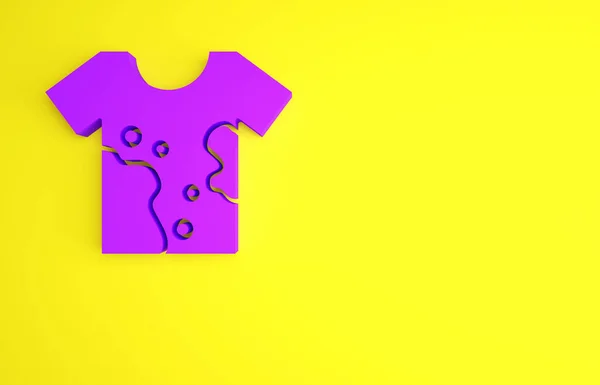 紫色脏T恤图标孤立在黄色背景。最低纲领的概念。3D渲染3D插图 — 图库照片